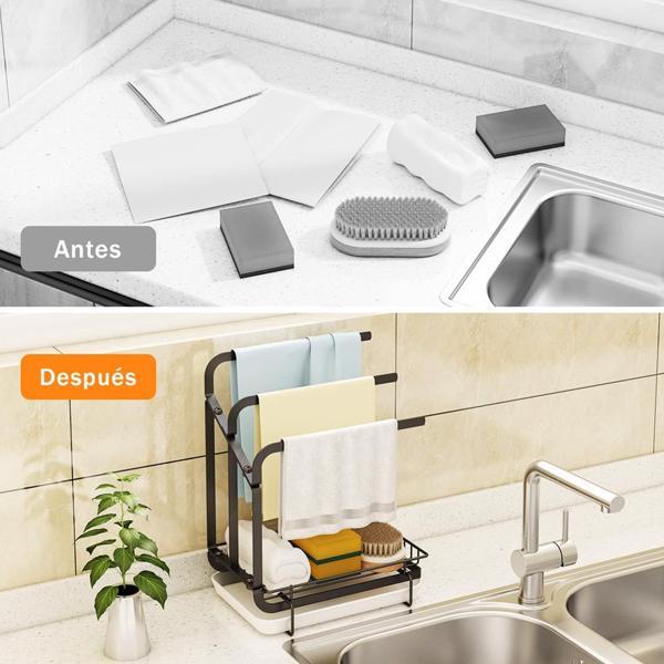 🧽 Kitchen Sink Sponge Rack with Drain Tray – Stainless Steel Organizer