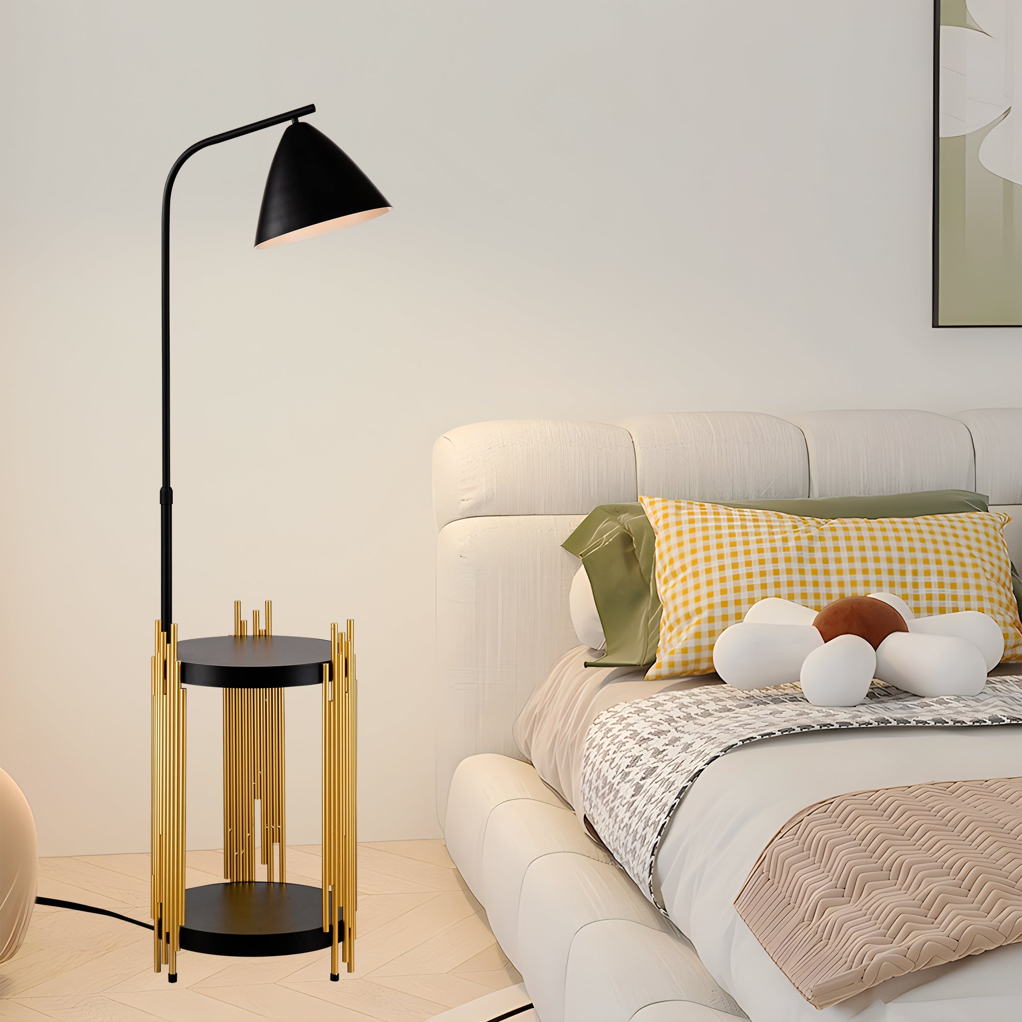 Luxury Industrial Floor Lamp with Metal Lampshade – Matte Gold & Black