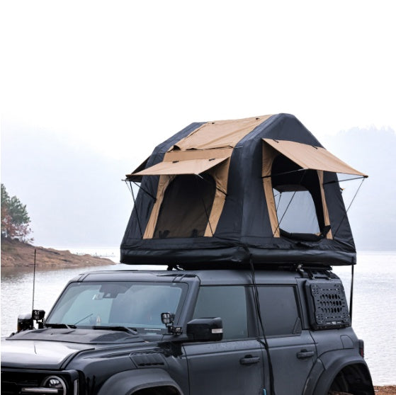 Amazing Foldable 2–3 Person Amphibious Inflatable Rooftop Tent – Khaki & Black