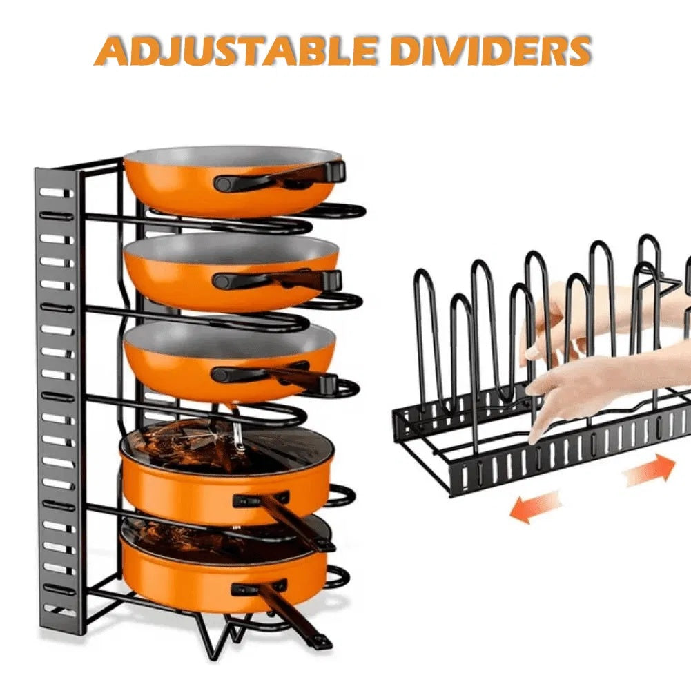 🍳 8-Tier Pot & Pan Organizer Rack – Adjustable, Durable, and Space-Saving
