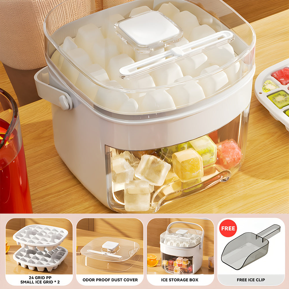 Easy-Release Ice Cube Tray with Storage Box & Scoop